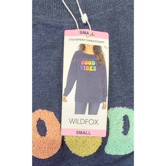 Wildfox  Sweatshirt "Good Vibes" Blue Rainbow Womens Small New with Tags - Picture 5 of 8